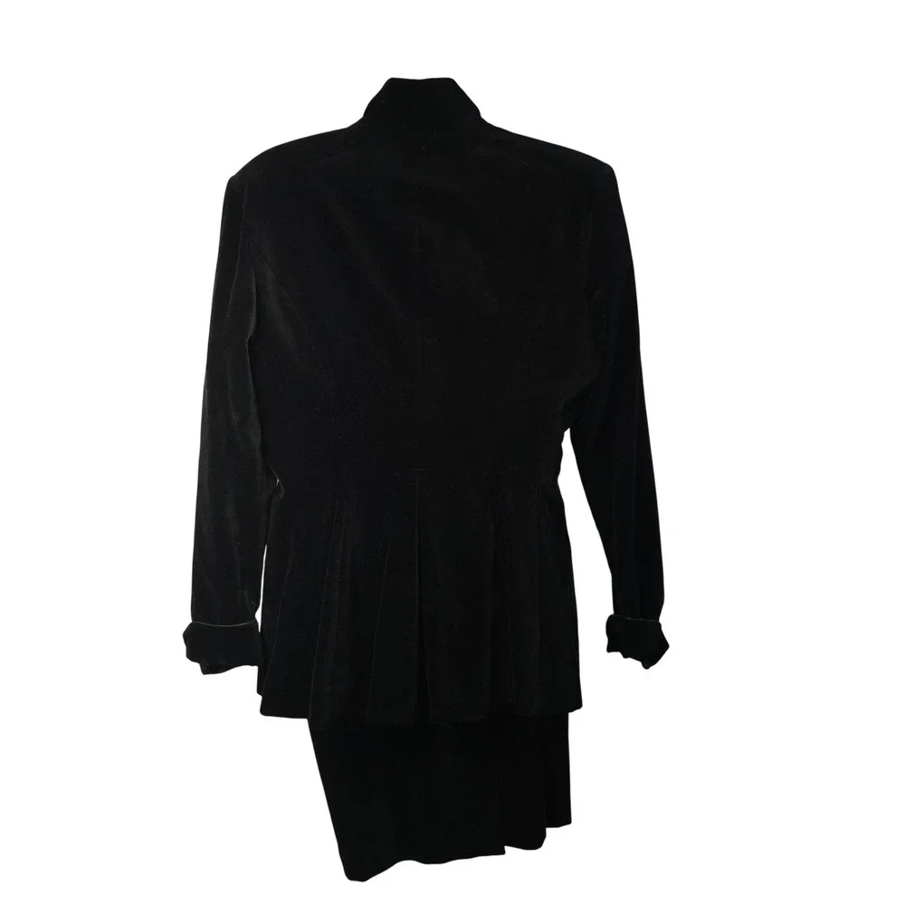 Vtg Henri Bendel‎ Black Velvet Skirt Suit Womens 10 Rhinestone Buttons Italy